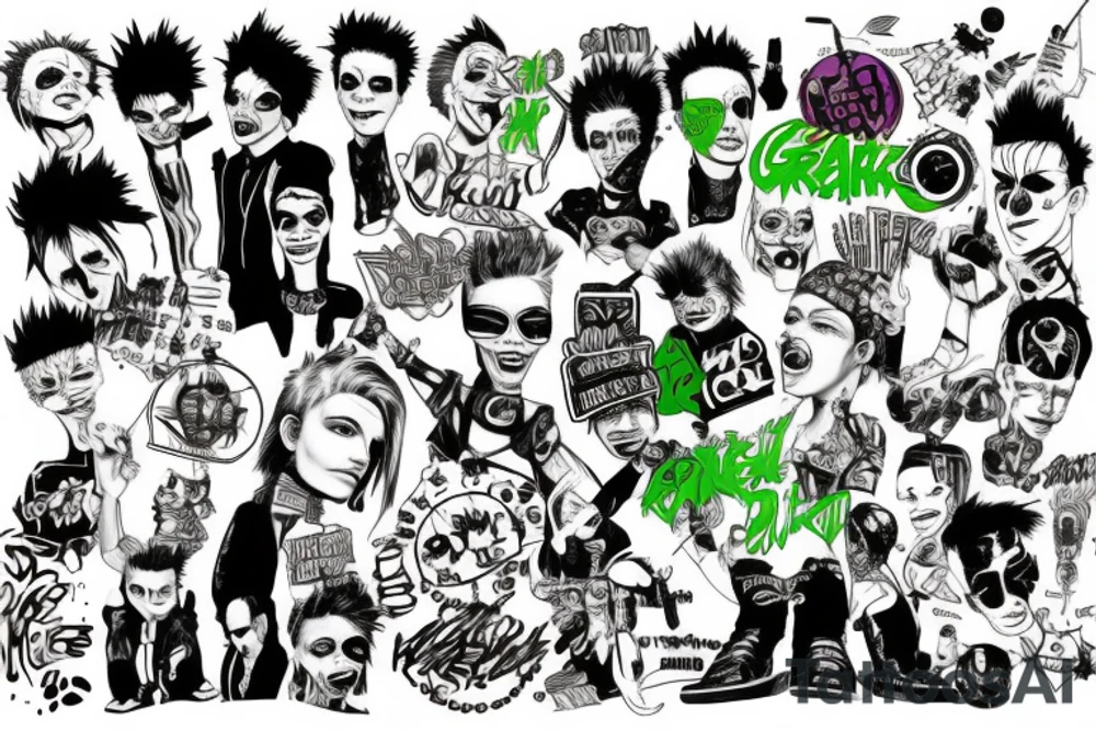 Green day punk cartoon tattoo idea