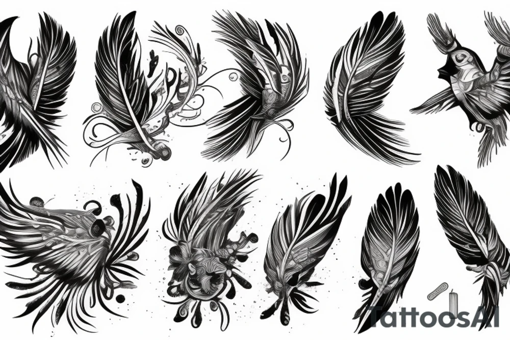 bird wing and feathers tattoo idea