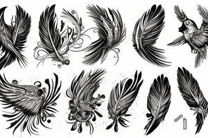 bird wing and feathers tattoo idea