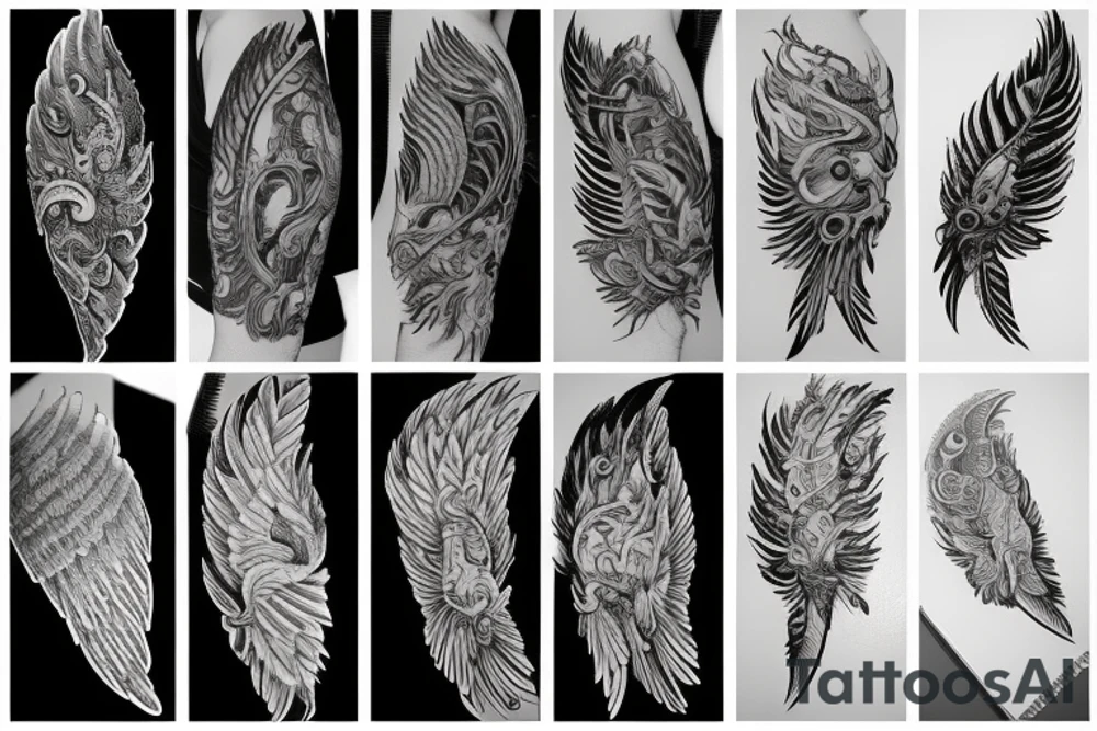 bird wing and feathers tattoo idea