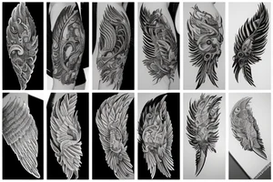 bird wing and feathers tattoo idea