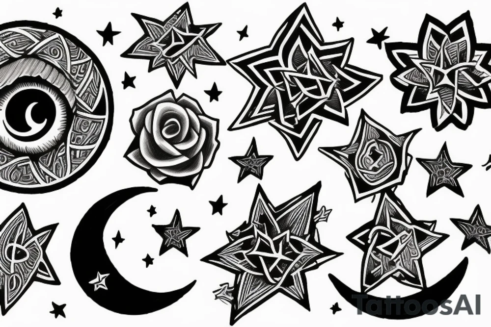 moon and two stars tattoo idea
