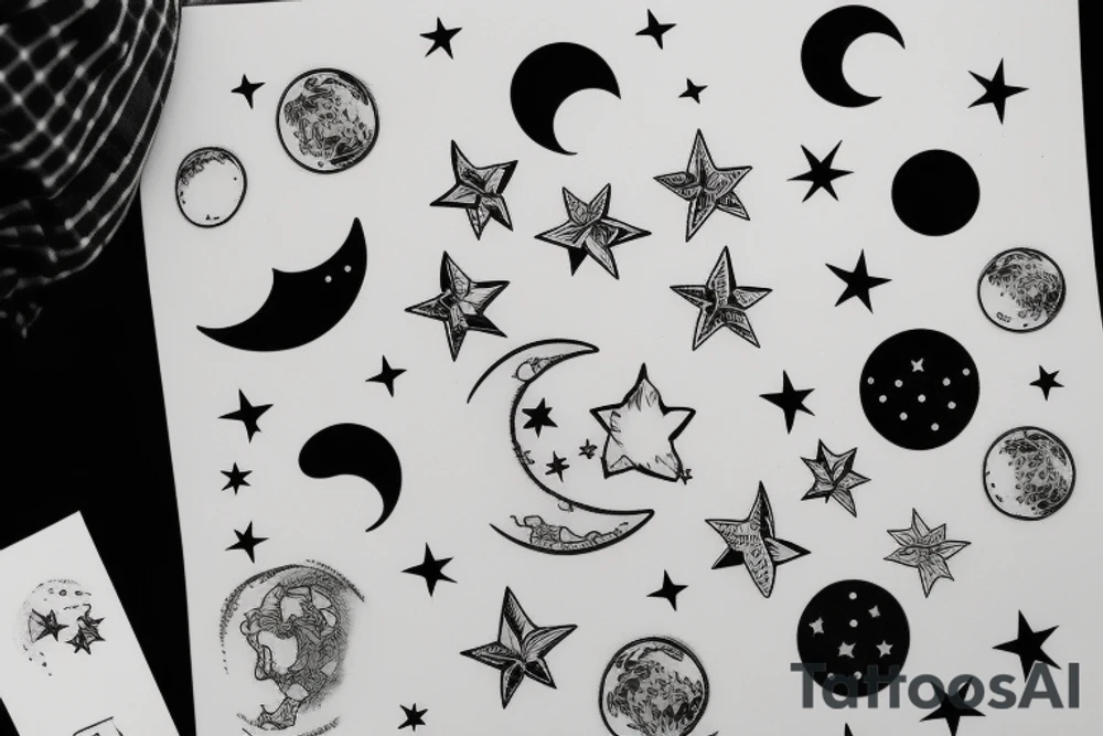 moon and two stars tattoo idea