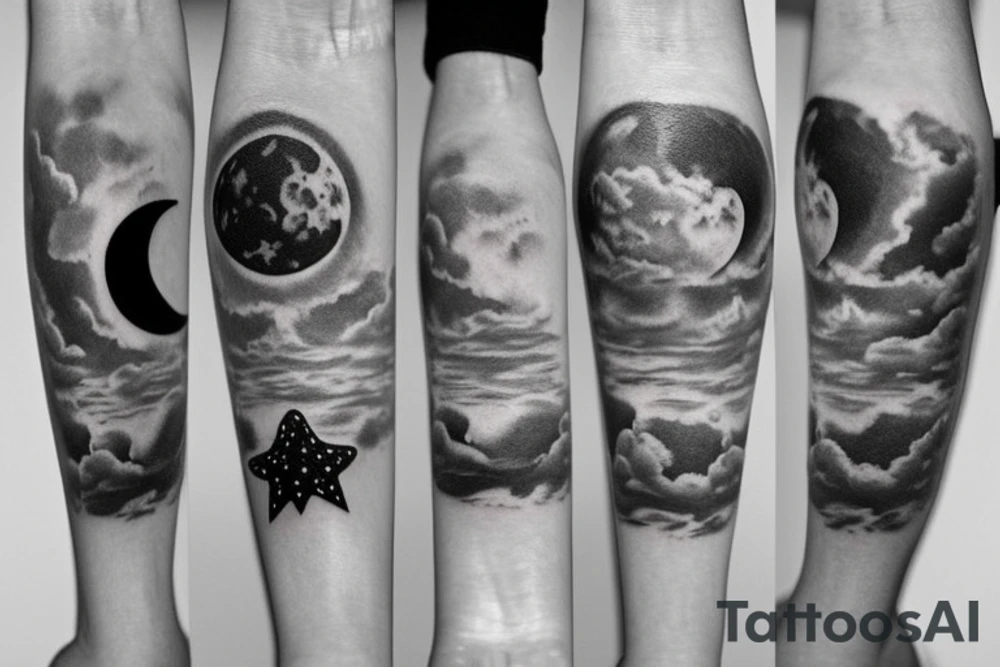 moon and two stars, pintrest style tattoo idea