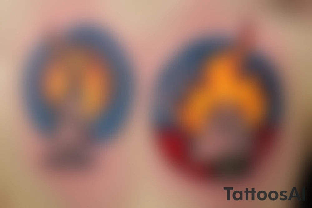 A Miyazaki character calcifer in the center of the tatoo that will represent me, three kodamas characters around it that will represent my two daughters and my son, and three dust bunnies flying around that will represent my three pets tattoo idea