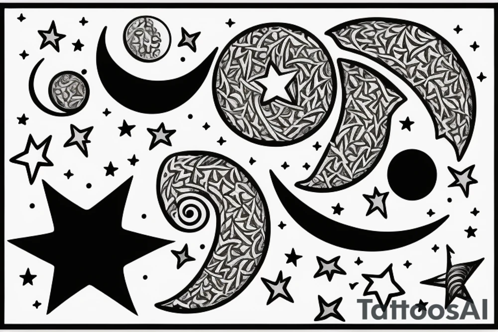 crescent moon and two stars next to it tattoo idea