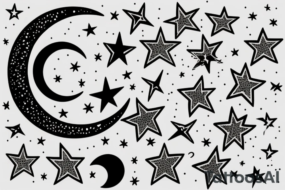 crescent moon and two stars next to it tattoo idea