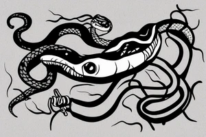 Aggressive snake with a knife look like a L tattoo idea