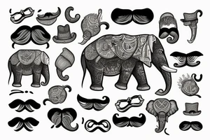 un señor con bigote que esta sentado encima de un elefante en el sahara tattoo idea