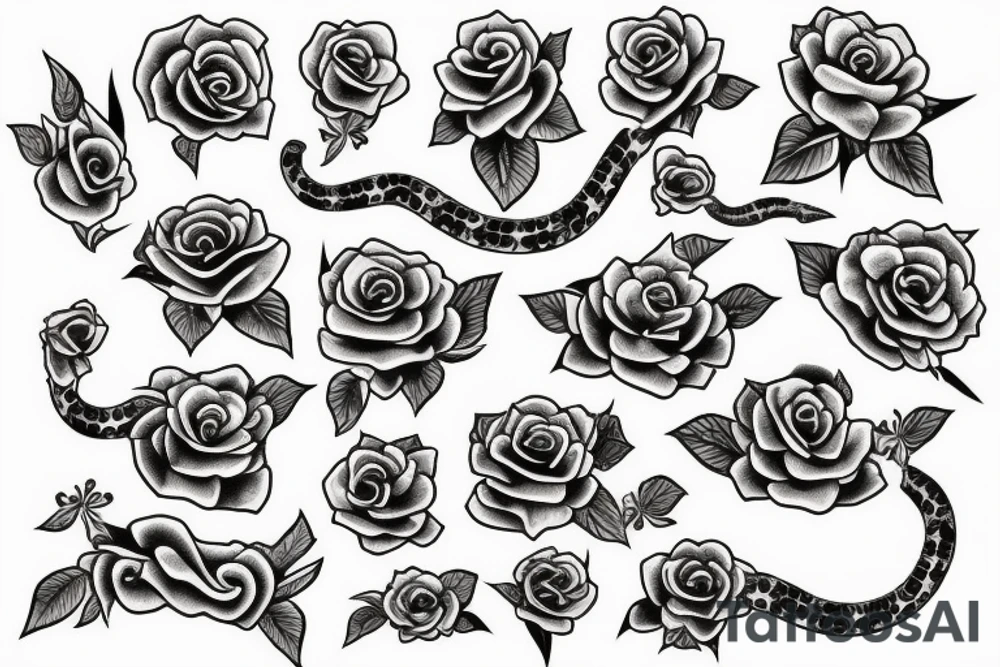 snake surrounded by roses tattoo idea