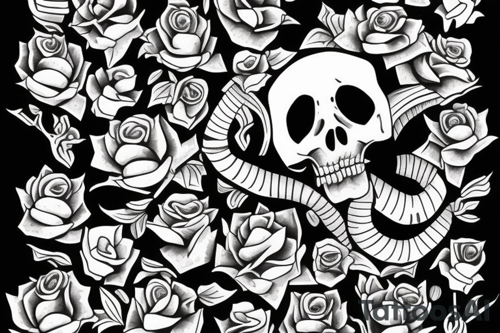 snake surrounded by roses tattoo idea