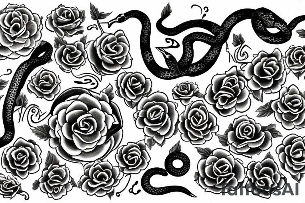 snake surrounded by roses tattoo idea