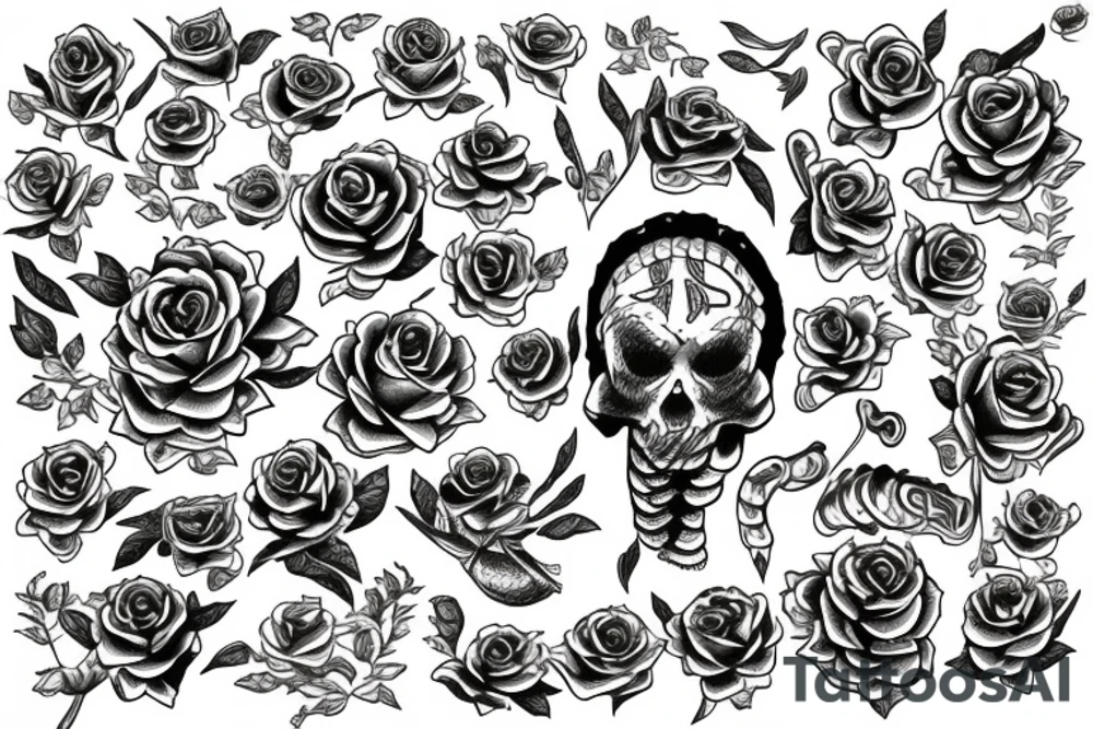 snake surrounded by roses tattoo idea