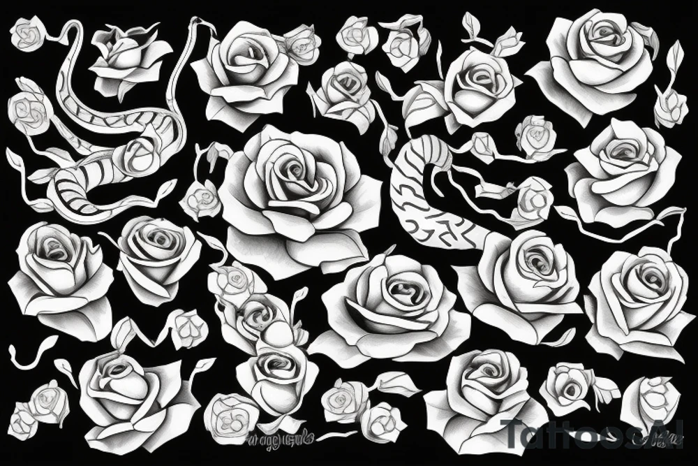 snake surrounded by roses tattoo idea