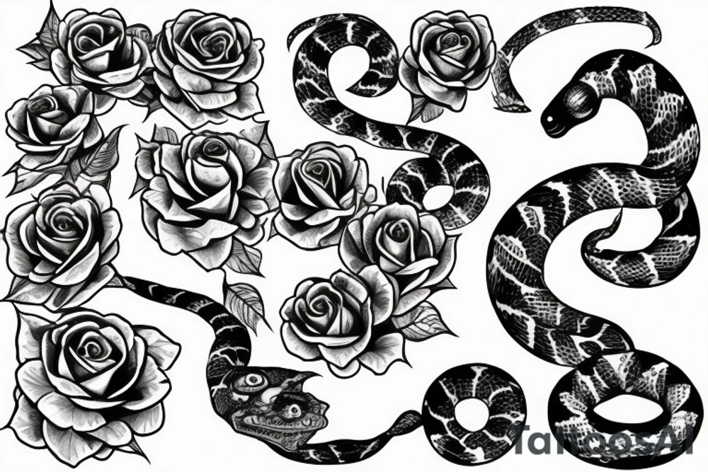 snake surrounded by roses tattoo idea