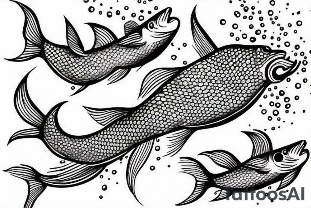 two fish swimming one of them jumping out of water tattoo idea