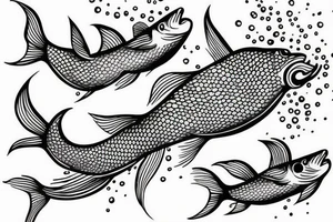 two fish swimming one of them jumping out of water tattoo idea