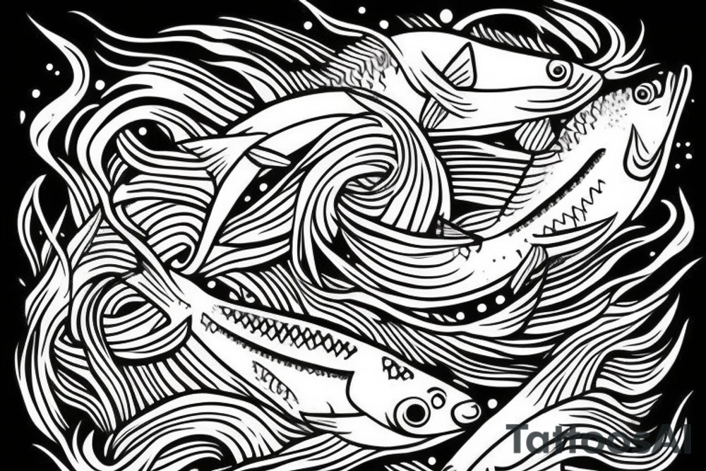 two fish swimming one of them jumping out of water tattoo idea