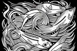 two fish swimming one of them jumping out of water tattoo idea