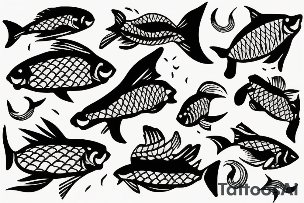 two fish swimming one of them jumping out of water tattoo idea
