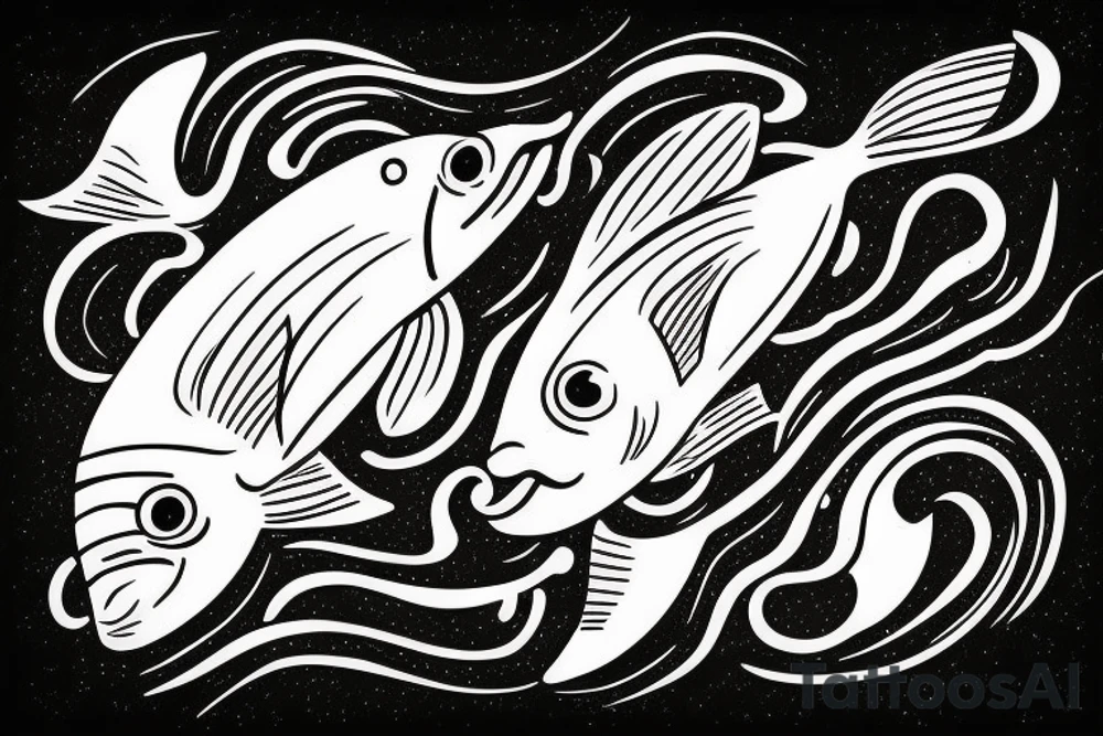 two fish swimming one of them jumping out of water tattoo idea