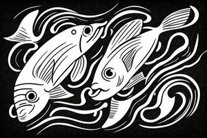 two fish swimming one of them jumping out of water tattoo idea