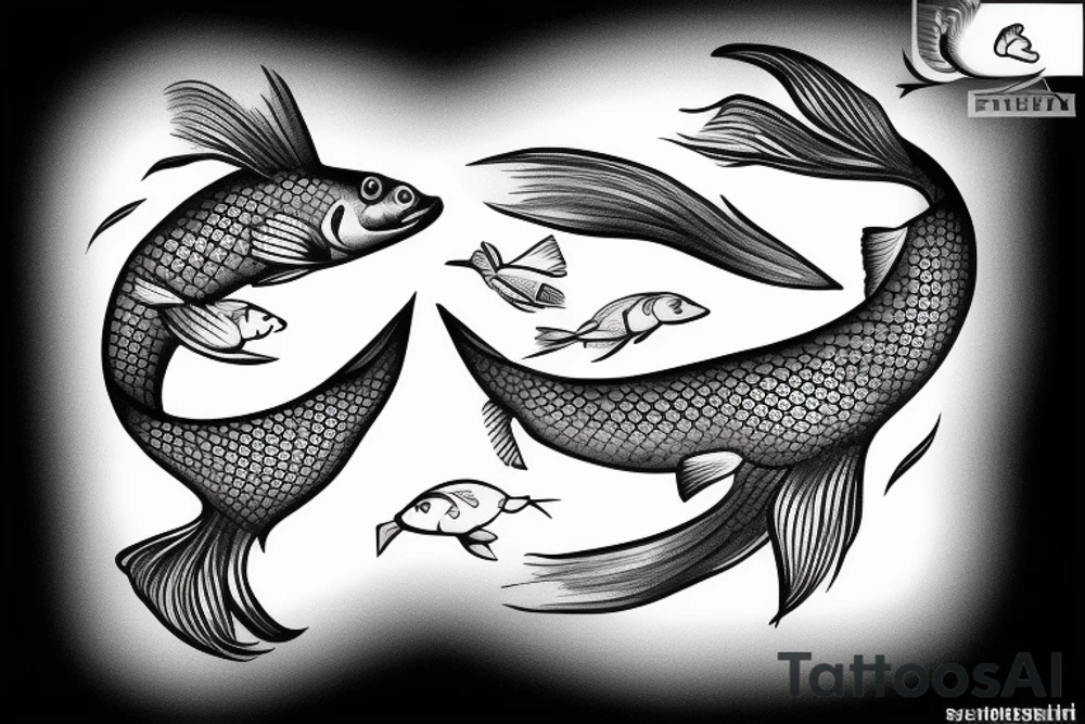 two fish swimming one of them jumping out of water tattoo idea