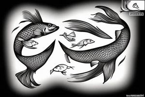 two fish swimming one of them jumping out of water tattoo idea