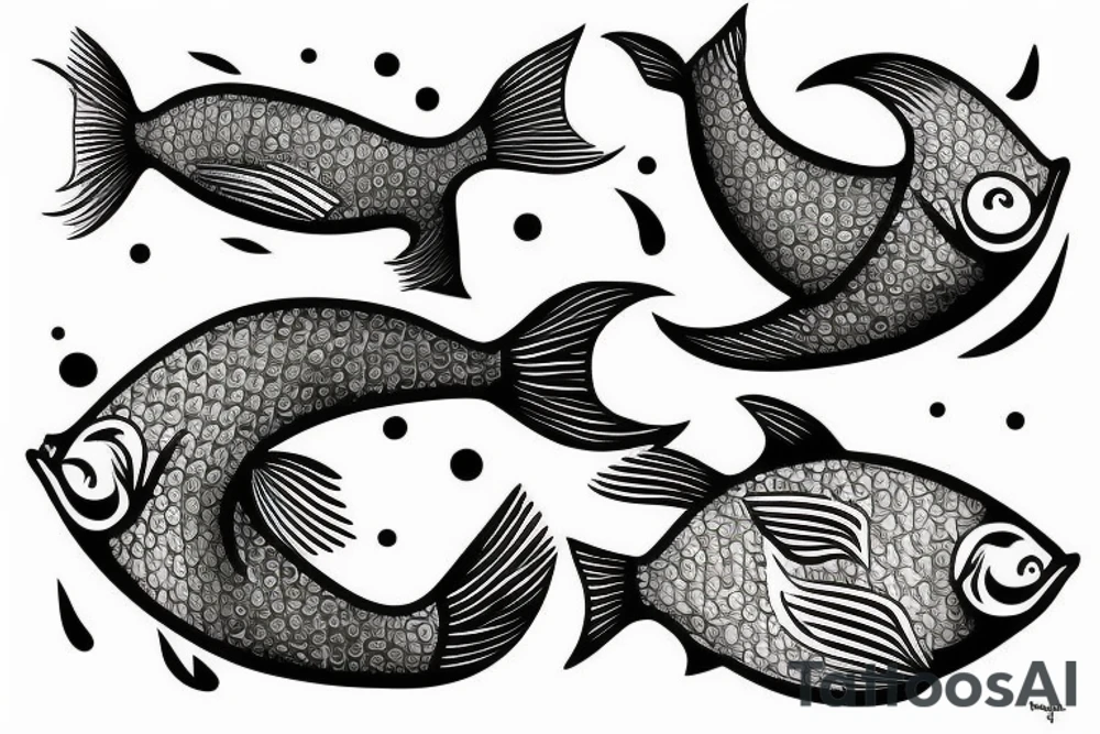 two fish swimming one of them jumping out of water tattoo idea