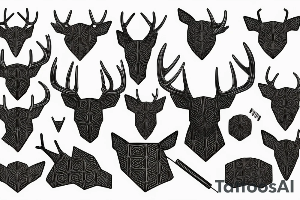 A deer's head with antlers that transform into metal conductors, from which hang benzene rings of LSD tattoo idea