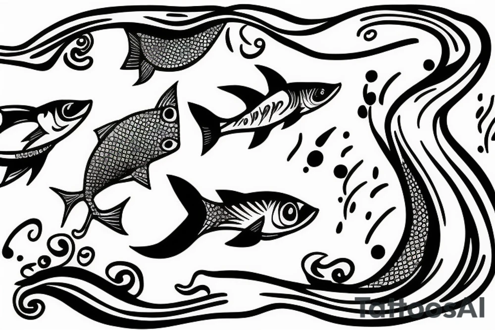two fish swimming one of them jumping out of water tattoo idea
