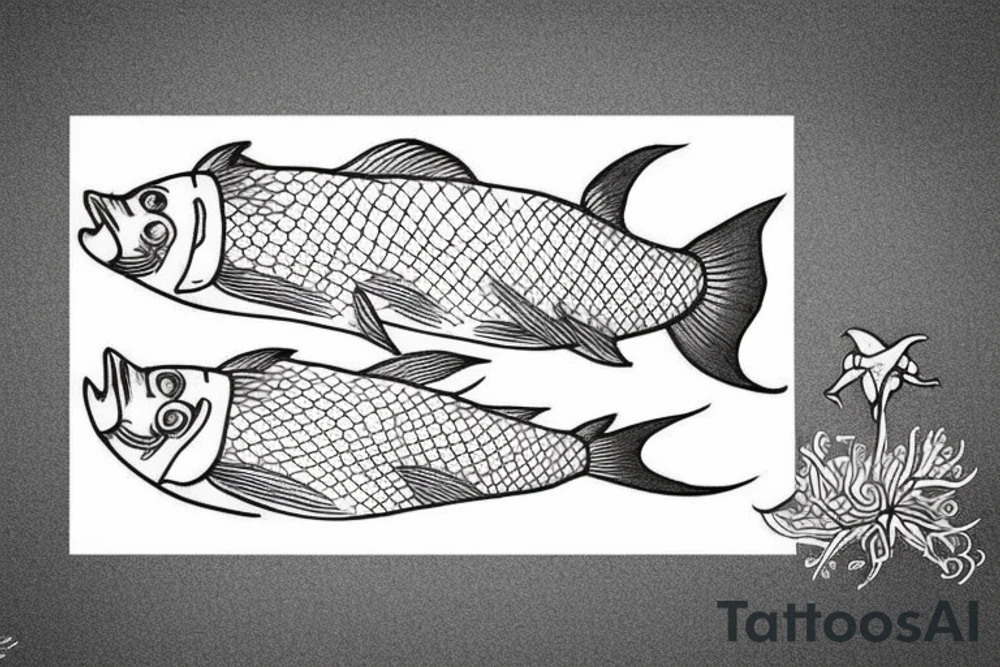 two fish swimming one of them jumping out of water tattoo idea
