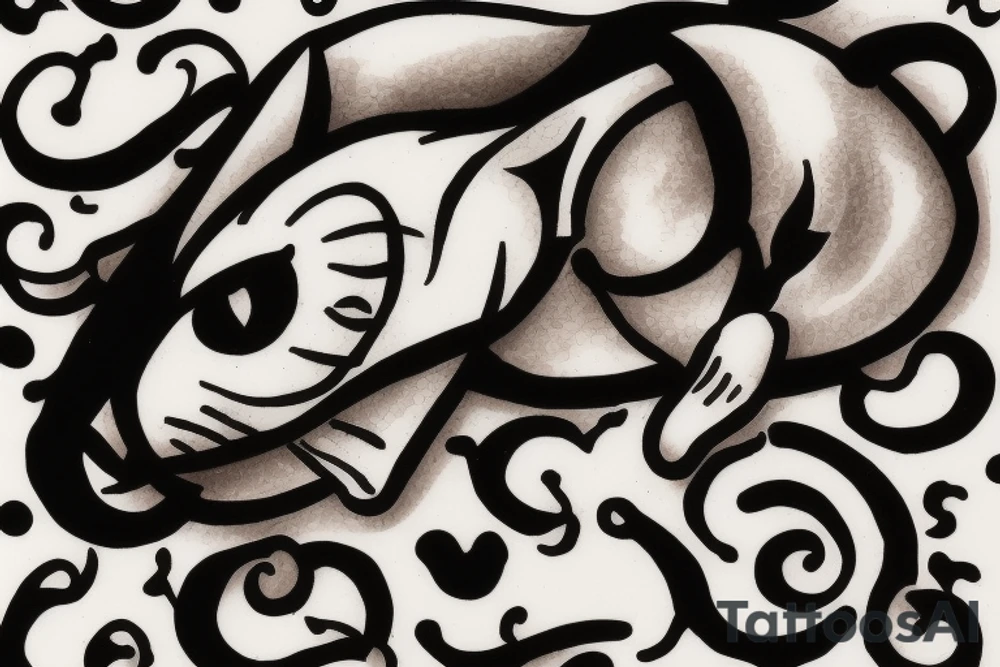 white cat with a black spot in the eye smoking a cigar tattoo idea