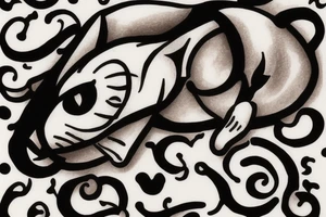 white cat with a black spot in the eye smoking a cigar tattoo idea