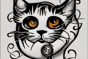 white cat with a black spot in the eye smoking a cigar tattoo idea