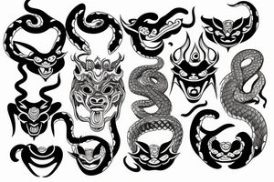 oni mask with snakes tattoo idea