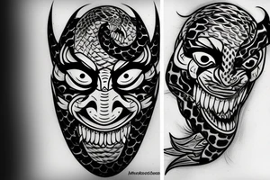 oni mask with snakes tattoo idea