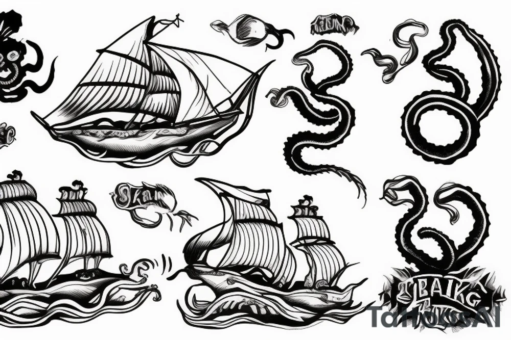 kraken sinking ship tattoo idea