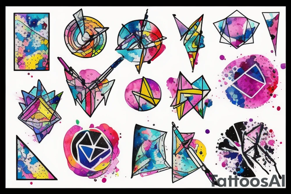 geometric tattoo with paint splattered tattoo idea