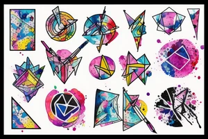 geometric tattoo with paint splattered tattoo idea