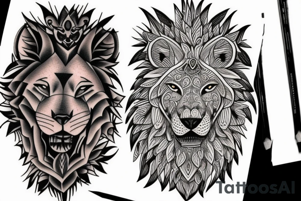 Lion and wolf tattoo idea