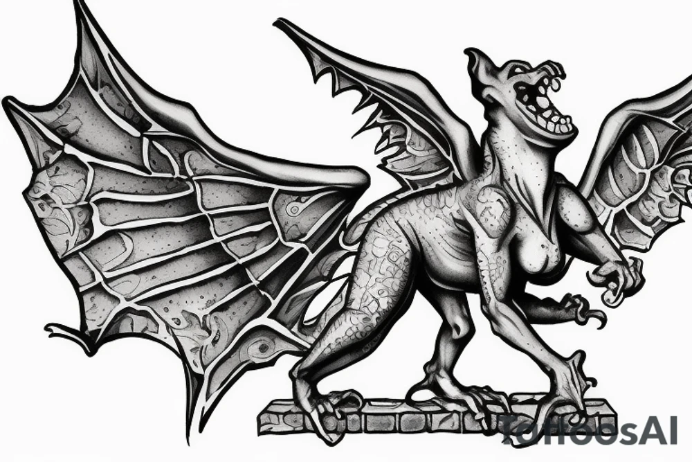 Gargoyle standing on bricks tattoo idea