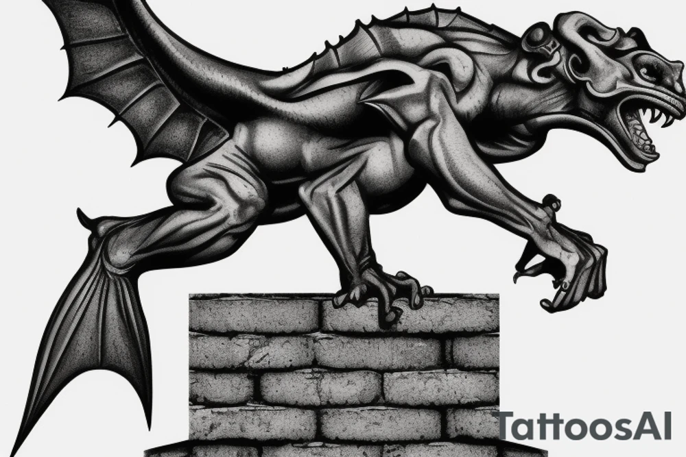 Gargoyle standing on bricks tattoo idea