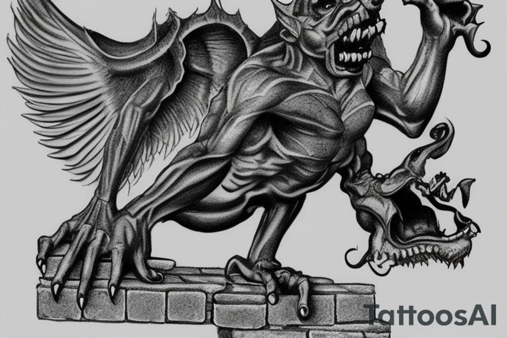 Gargoyle standing on bricks tattoo idea