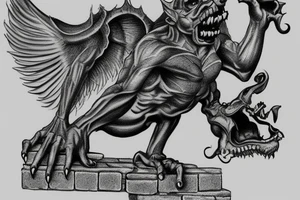 Gargoyle standing on bricks tattoo idea