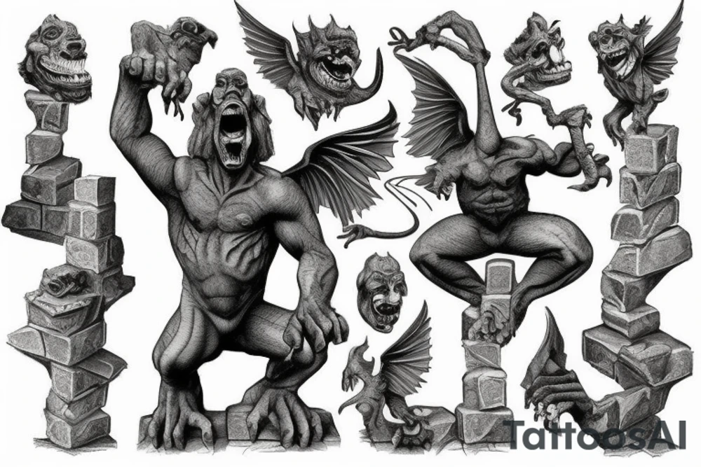Gargoyle standing on bricks tattoo idea