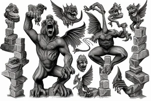 Gargoyle standing on bricks tattoo idea