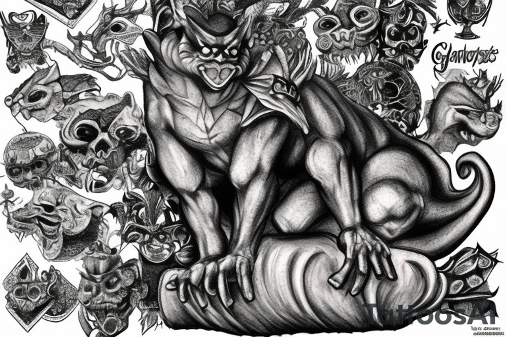 Gargoyle standing on bricks tattoo idea