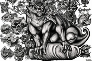 Gargoyle standing on bricks tattoo idea