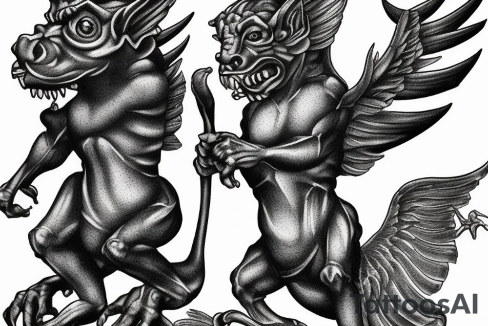 Gargoyle standing on bricks tattoo idea